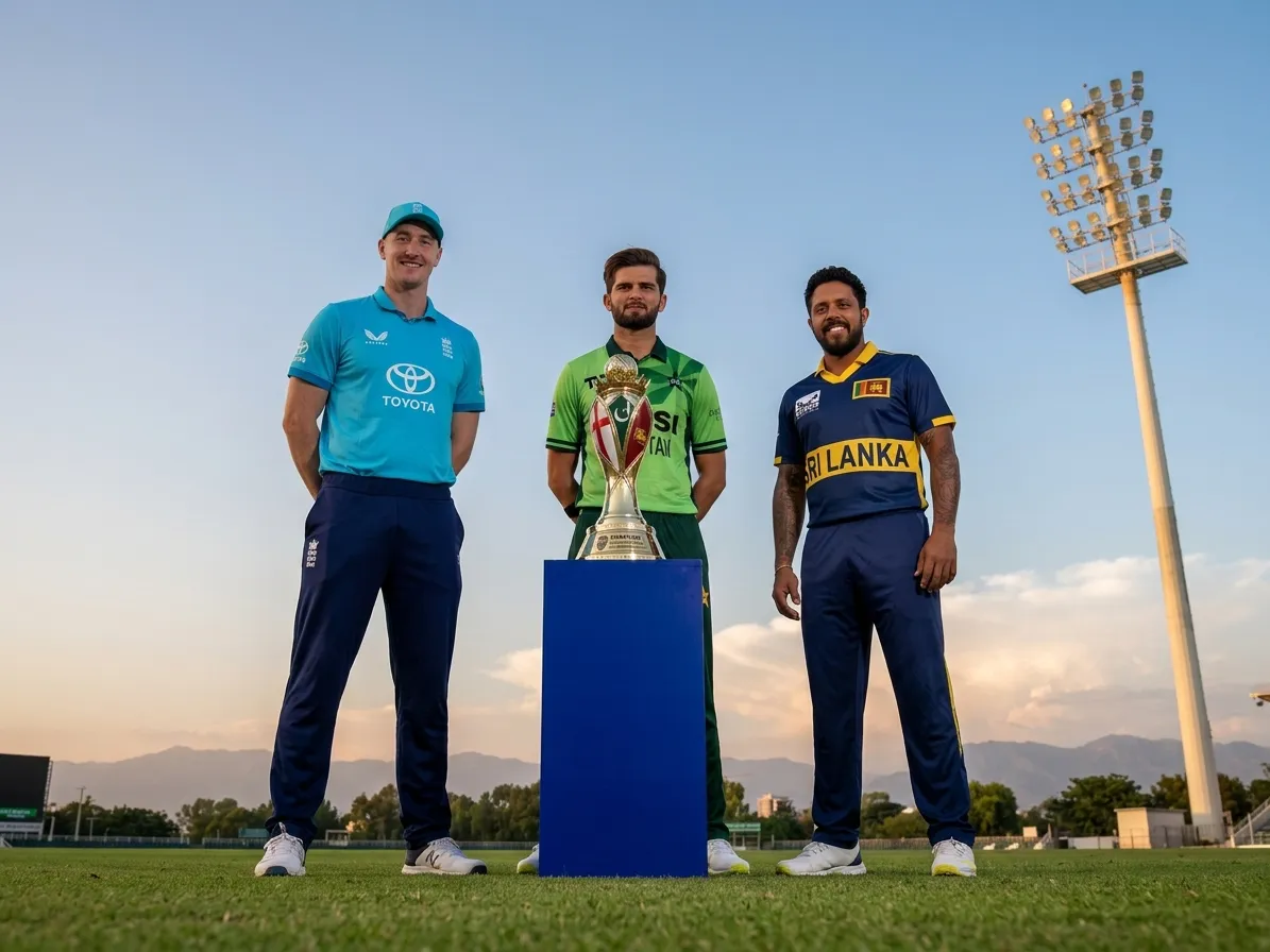 Unveiling of the trophy for the tri-nation series featuring Pakistan, England, and Sri Lanka